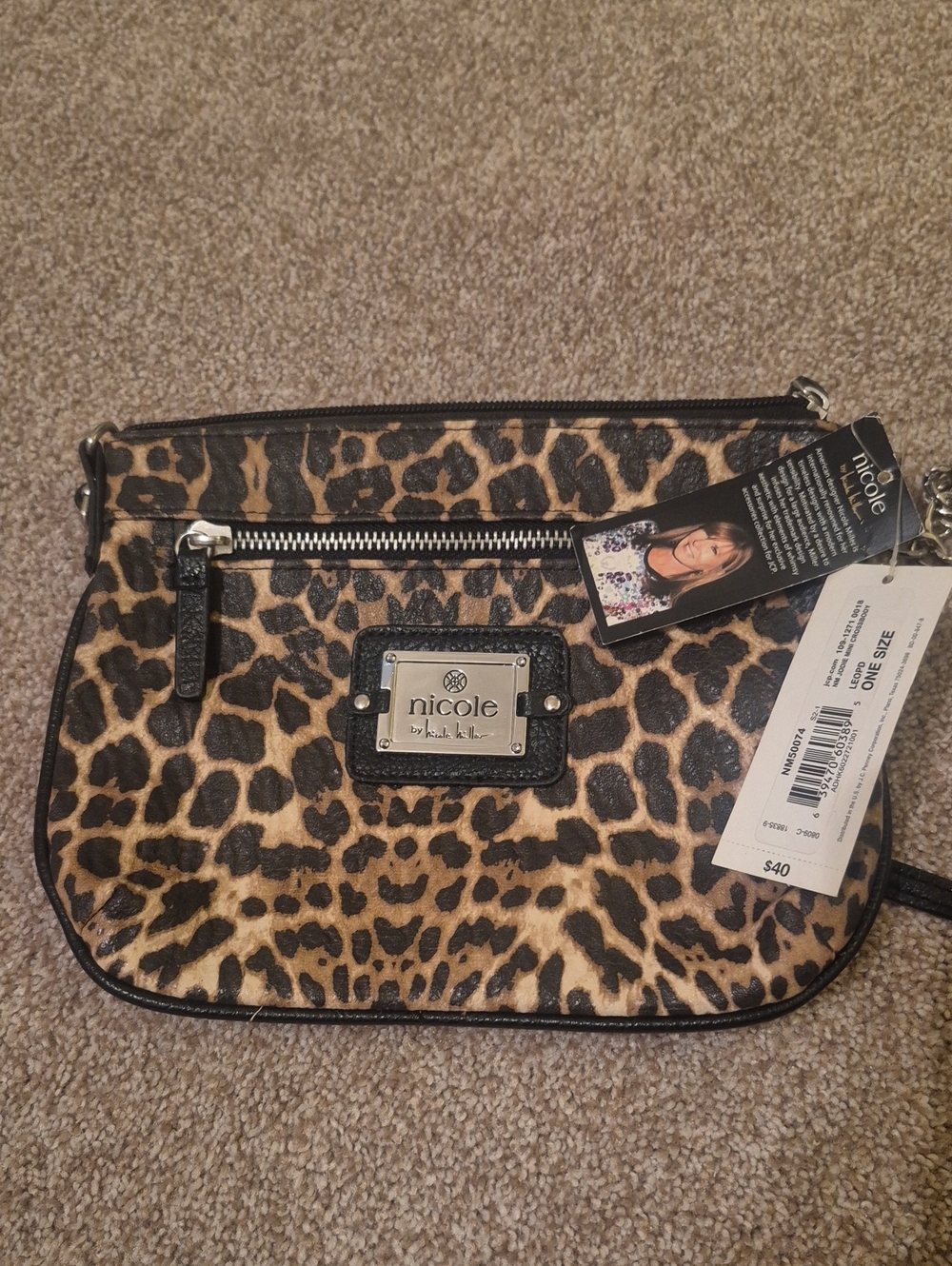 Nicole by Nicole Miller Leopard-Print Crossbody in Brown and Black
